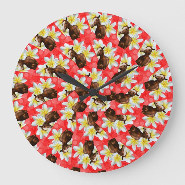 Circular Horses And Frangipani Design, Large Clock (Front)