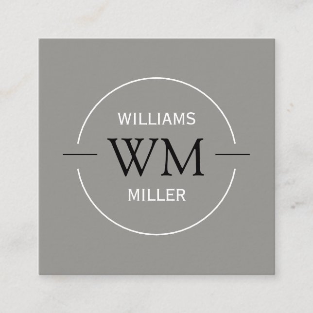 Circular Initial Modern Square Grey -Business Card (Front)