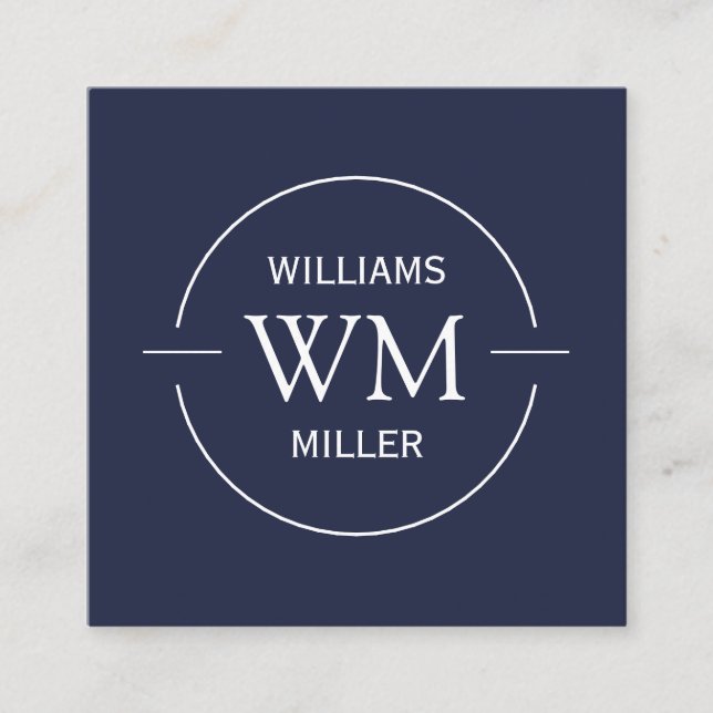 Circular Initial Modern Square Navy -Business Card (Front)