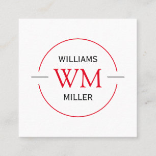 Circular Initials Modern Square Red- Business Card