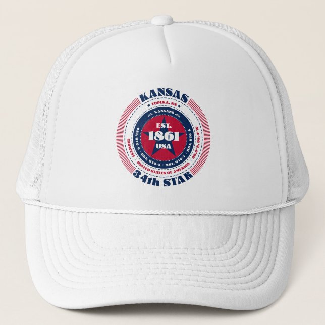 Circular Kansas State Patriotic Trucker Hat (Front)