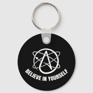 Circular metal key of atheism and science. key ring