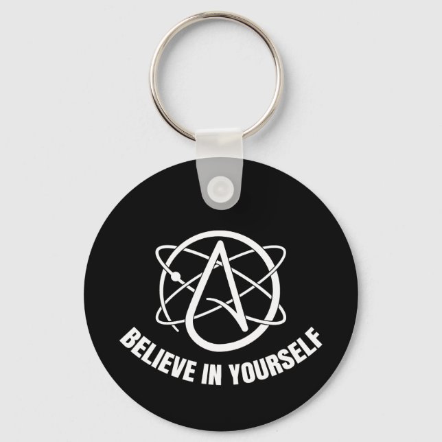 Circular metal key of atheism and science. key ring (Front)