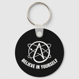 Circular metal key of atheism and science. ring