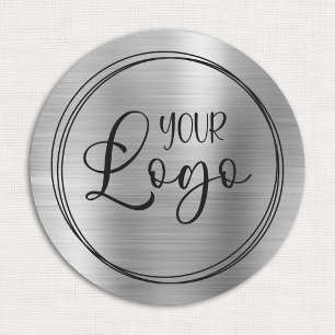 Circular Metallic Silver and Black Logo Name Tag