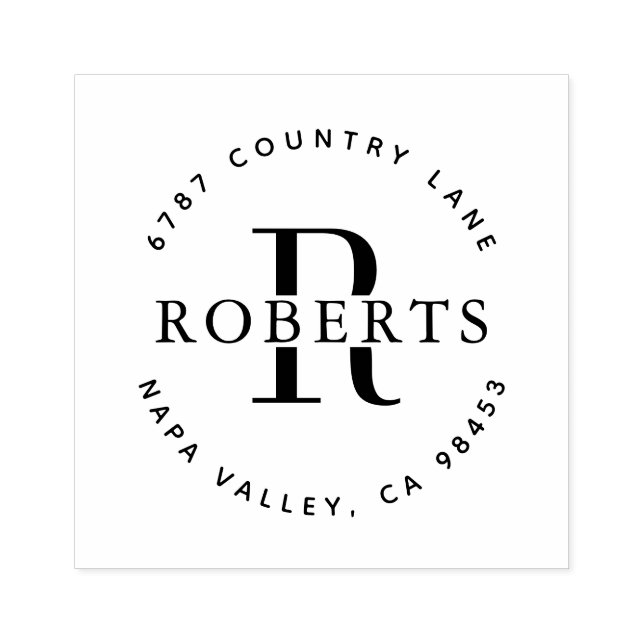 Circular Monogram Family Name Return AddresS Rubbe Rubber Stamp (Imprint)