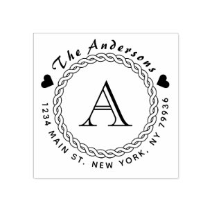 Circular Monogram Family Name Return Address Rubber Stamp