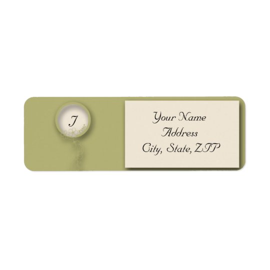 Circular Monogram Flowered Seal Green and Cream Return Address Label