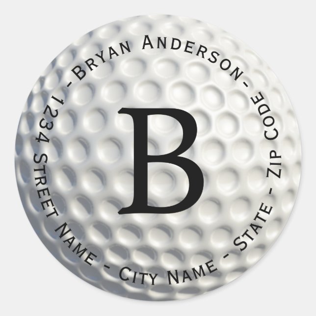 Circular Monogram Golf Ball Return Address Label (Front)