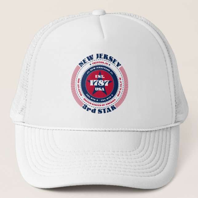Circular New Jersey State Patriotic Trucker Hat (Front)
