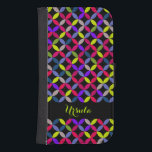 Circular pattern bright colour name girls flap cas samsung s4 wallet case<br><div class="desc">A bold graphic colourful quartered patterned flap phone case. Personalise this item with your name. This example reads Ursula. Bright mix of pop bright bold colour on a black background including pink,  lime green,  blue,  brown and purple. Designed by Sarah Trett.</div>