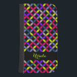 Circular pattern bright colour name girls flap cas samsung s4 wallet case<br><div class="desc">A bold graphic colourful quartered patterned flap phone case. Personalise this item with your name. This example reads Ursula. Bright mix of pop bright bold colour on a black background including pink,  lime green,  blue,  brown and purple. Designed by Sarah Trett.</div>