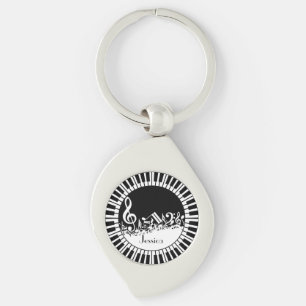 Circular Piano Keys and Jumbled Music Notes Key Ring