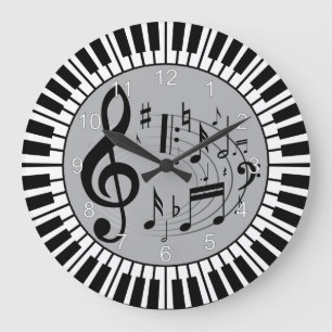 Circular Piano Keys And Music Notes Large Clock