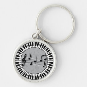 Circular Piano keys with musical notes centre Key Ring