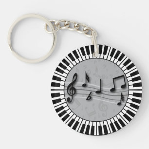 Circular Piano keys with musical notes centre Key Ring