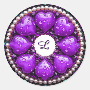 Circular Purple Jewellery Brooch with Heart Classic Round Sticker