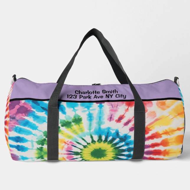 Circular Rainbow Tie Dye monogram personalised Duffle Bag (Front)