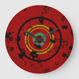 Circular Red Abstract Pattern Large Clock