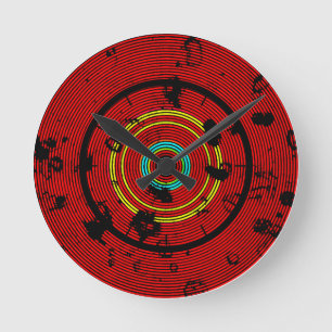 Circular Red Abstract Pattern Round Clock