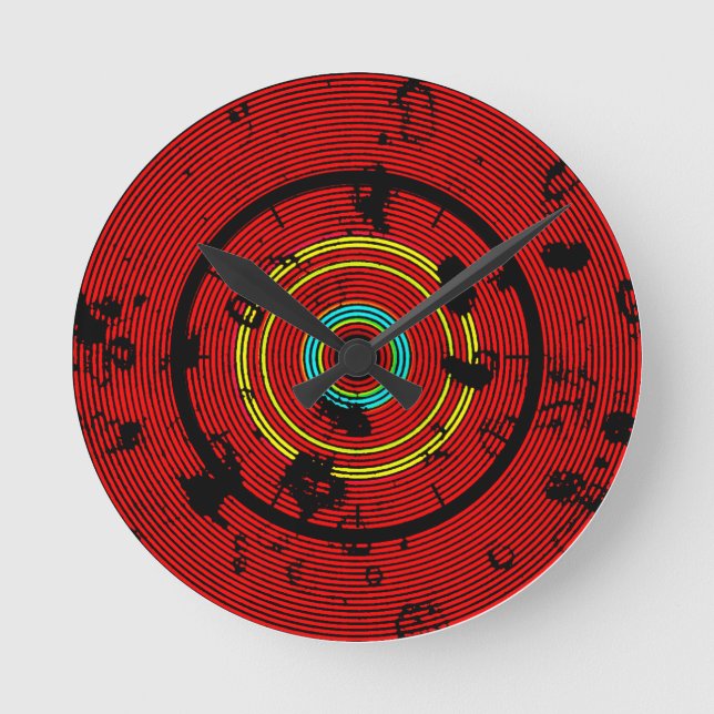 Circular Red Abstract Pattern Round Clock (Front)