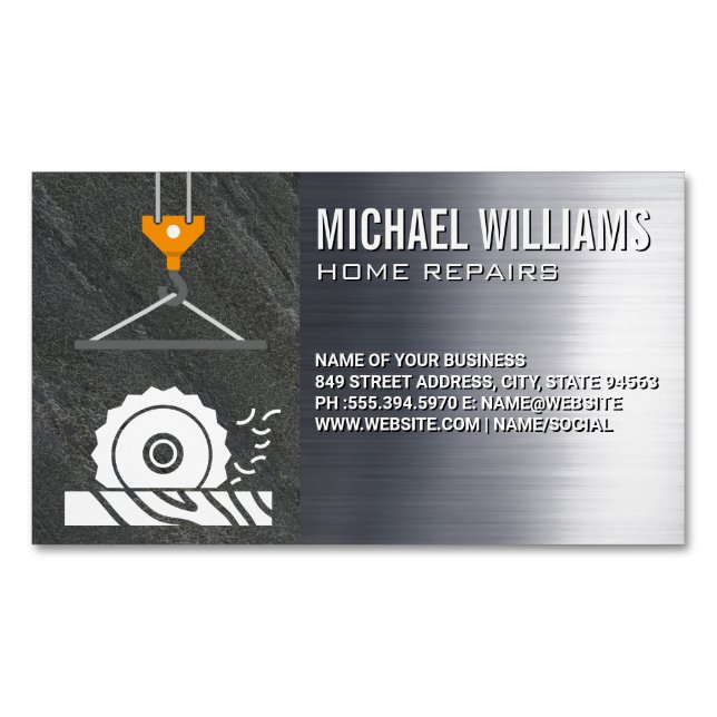 Circular Saw | Crane | Steel | Construction Magnetic Business Card (Front)