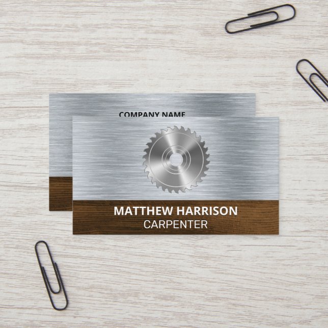 Circular Saw | Metal and Wood Background Business Card (Front/Back In Situ)