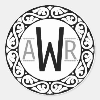 Circular Scrollwork Frame Initials B&W Classic Round Sticker