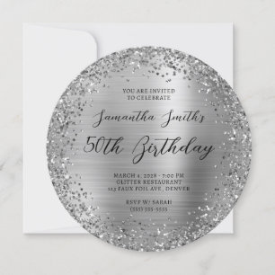 Circular Silver Glitter Foil 50th Birthday Invitation