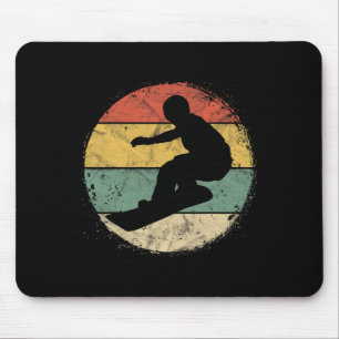 Circular Snowboarder Silhouette Retro Snowboarding Mouse Pad