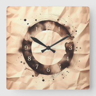 circular stain on crumpled paper square wall clock