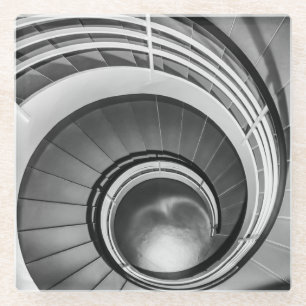 Circular Stairway BW Glass Coaster