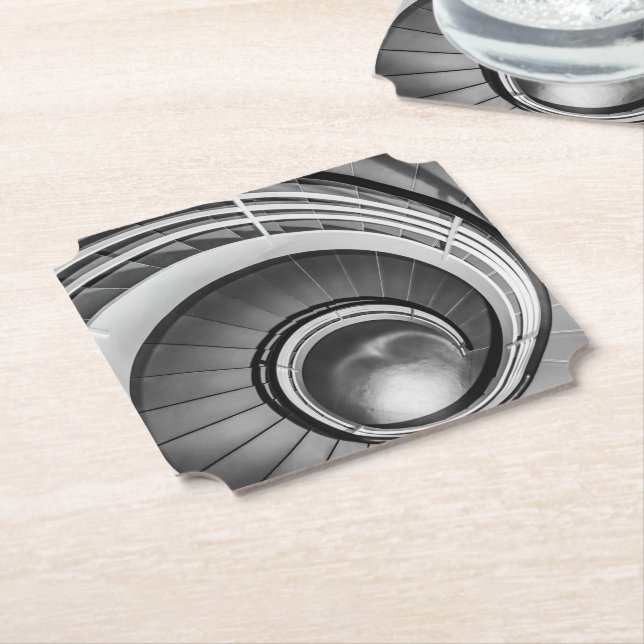 Circular Stairway BW Paper Coaster (Angled)