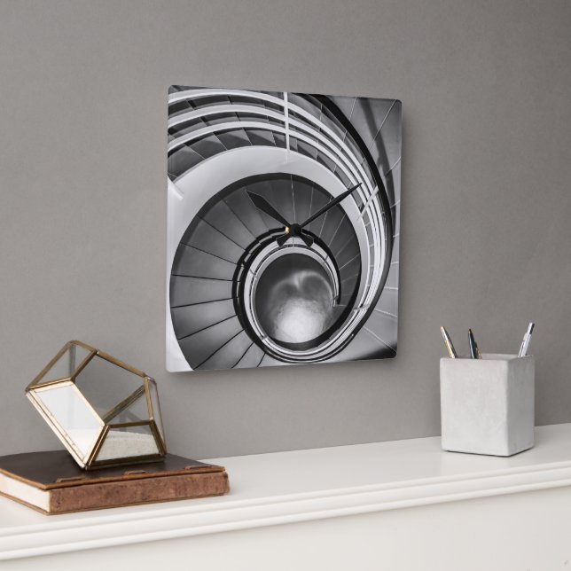 Circular Stairway BW Square Wall Clock (Office)
