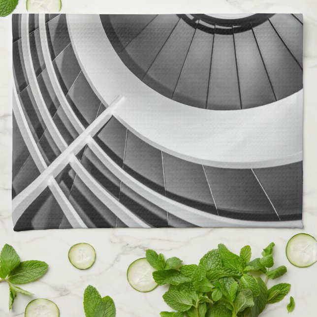 Circular Stairway BW Tea Towel (Folded)