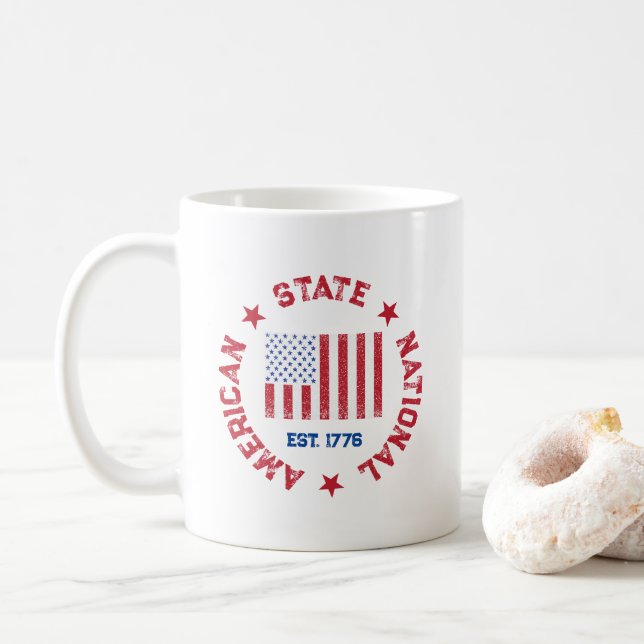 Circular Stamp American State National Est 1776 Coffee Mug (With Donut)