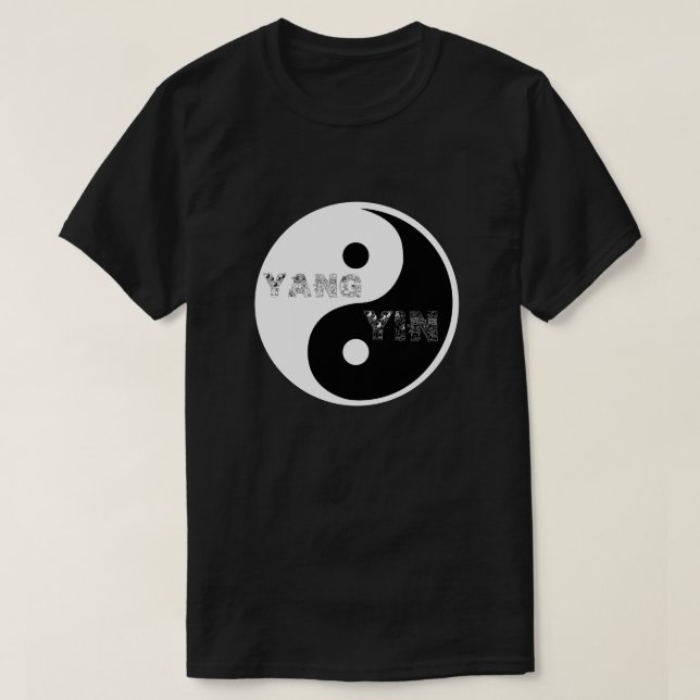 Circular Taijitu Yin and Yang symbol on black T-Shirt (Design Front)
