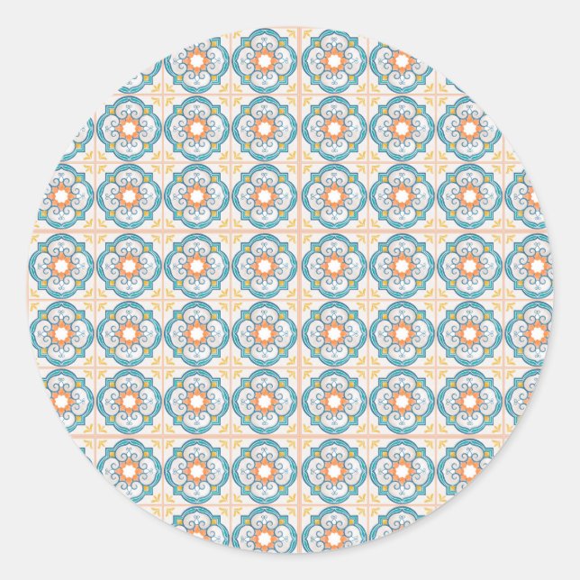 Circular tile design featuring intricate floral  classic round sticker (Front)