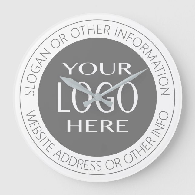 Circular Top & Bottom Text + Your Own Logo Large Clock (Front)