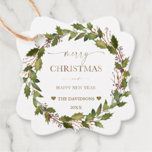 Circular Winter Berries Green Foliage Christmas  Favour Tags