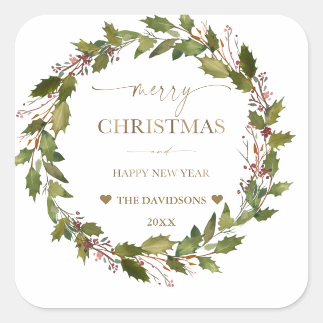 Circular Winter Berries Green Foliage Christmas   Square Sticker (Front)
