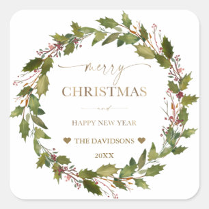 Circular Winter Berries Green Foliage Christmas Square Sticker