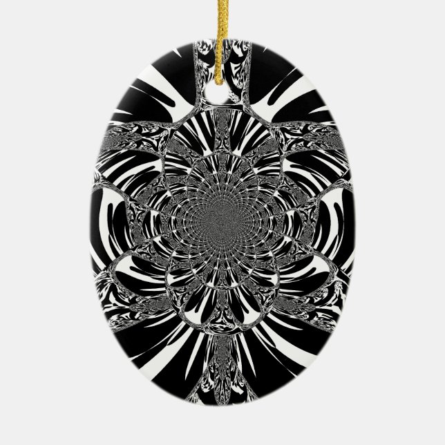 Circular Zebra Kaleidoscope Art Print Ceramic Tree Decoration (Front)