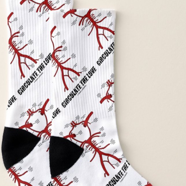 Circulate The Love Circle Of Willis Anatomy Advice Socks (Pair of medical humor socks featuring Circle of Willis and the caption "Circulate The Love")