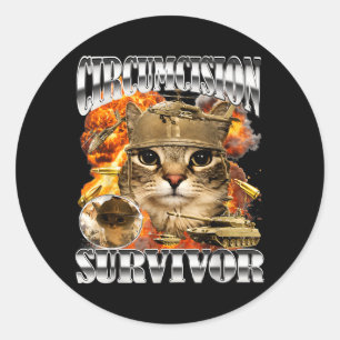 Circumcision Survivor Cat Meme Bootleg Funny Classic Round Sticker
