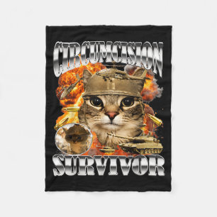 Circumcision Survivor Cat Meme Bootleg Funny Fleece Blanket