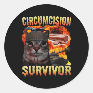 Circumcision Survivor Funny Cat Meme Brainrot Humo Classic Round Sticker