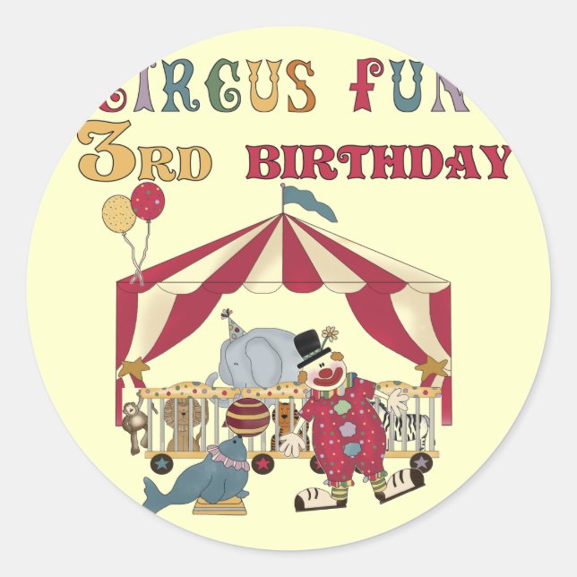 Circus 3rd Birthday Tshirts and Gifts Classic Round Sticker (Front)