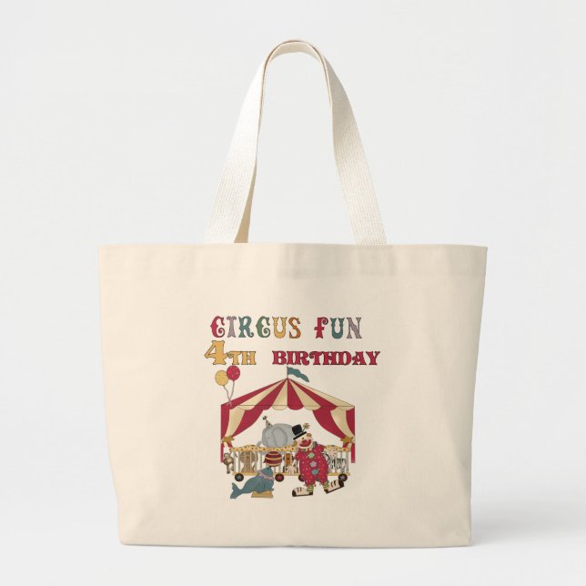 Circus 4th Birthday Tshirts and Gifts Large Tote Bag (Front)