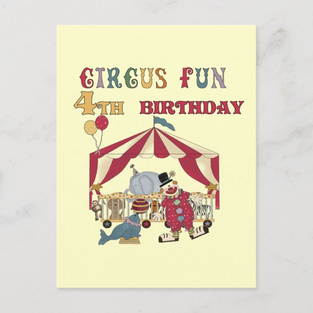 Circus 4th Birthday Tshirts and Gifts Postcard (Front)